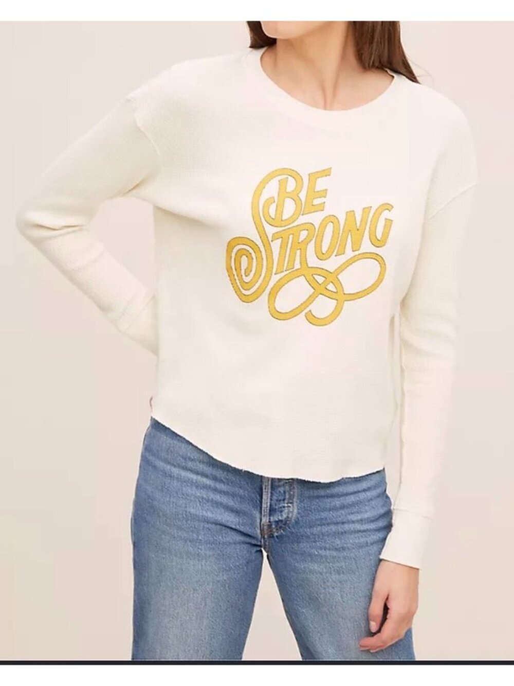 Anthropologie Novia Jonatan Long Sleeve Waffle Knit Top Be Strong size Small
